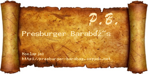 Presburger Barabás névjegykártya